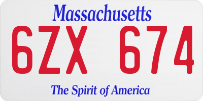 MA license plate 6ZX674