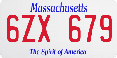 MA license plate 6ZX679