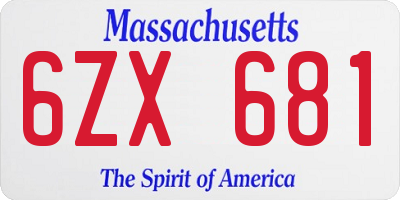 MA license plate 6ZX681