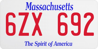 MA license plate 6ZX692