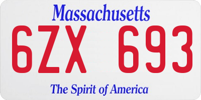 MA license plate 6ZX693