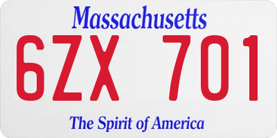MA license plate 6ZX701