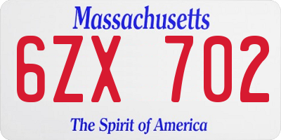 MA license plate 6ZX702