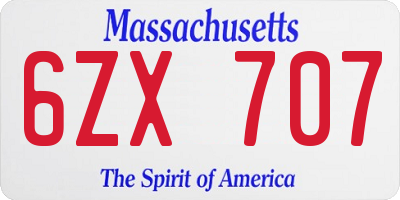 MA license plate 6ZX707