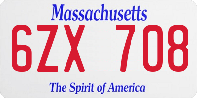 MA license plate 6ZX708