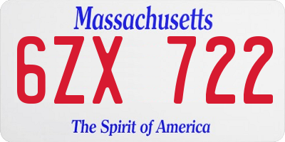 MA license plate 6ZX722