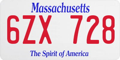 MA license plate 6ZX728