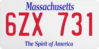 MA license plate 6ZX731