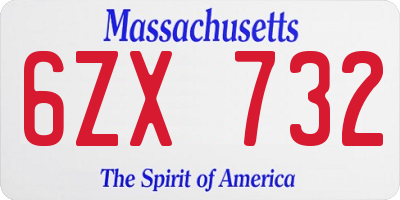 MA license plate 6ZX732