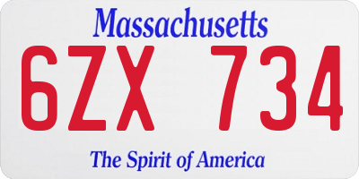 MA license plate 6ZX734