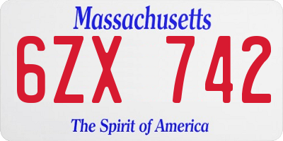 MA license plate 6ZX742