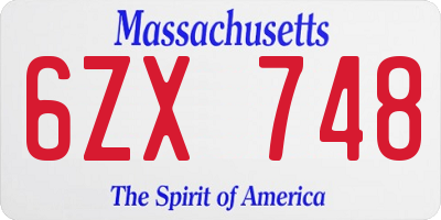 MA license plate 6ZX748