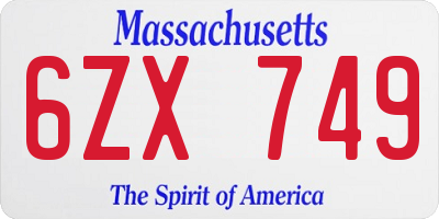 MA license plate 6ZX749