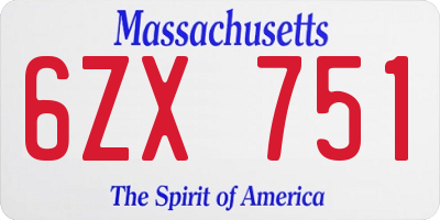 MA license plate 6ZX751