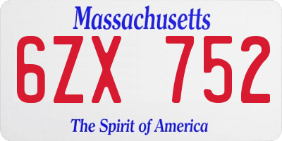MA license plate 6ZX752