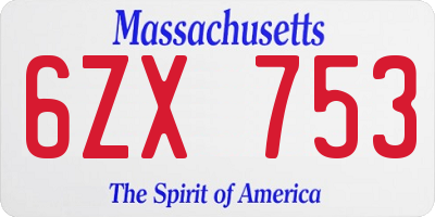 MA license plate 6ZX753