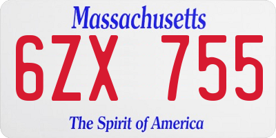 MA license plate 6ZX755