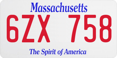 MA license plate 6ZX758