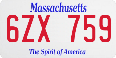MA license plate 6ZX759