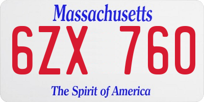 MA license plate 6ZX760