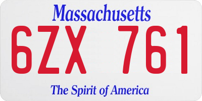 MA license plate 6ZX761