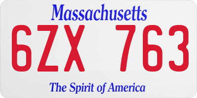 MA license plate 6ZX763