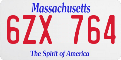 MA license plate 6ZX764