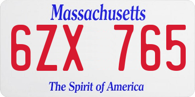 MA license plate 6ZX765