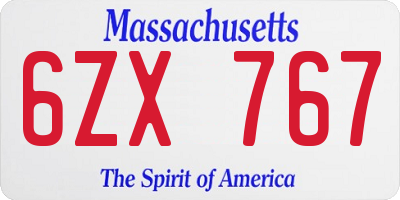 MA license plate 6ZX767