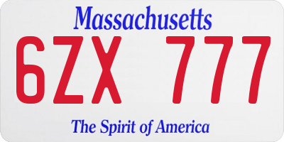 MA license plate 6ZX777