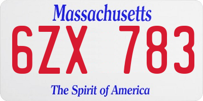 MA license plate 6ZX783