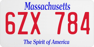 MA license plate 6ZX784