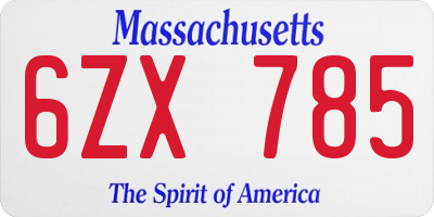 MA license plate 6ZX785
