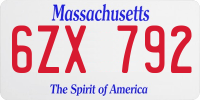 MA license plate 6ZX792