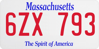 MA license plate 6ZX793