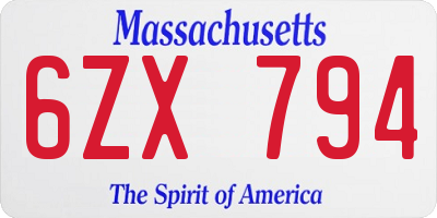 MA license plate 6ZX794