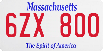 MA license plate 6ZX800