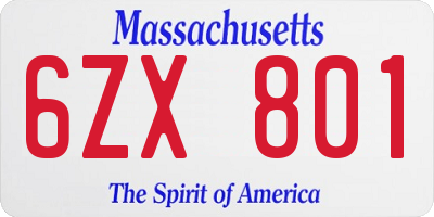 MA license plate 6ZX801