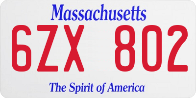 MA license plate 6ZX802