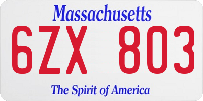 MA license plate 6ZX803