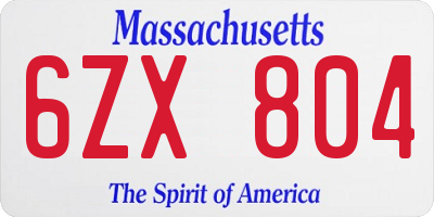 MA license plate 6ZX804