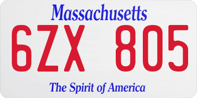MA license plate 6ZX805