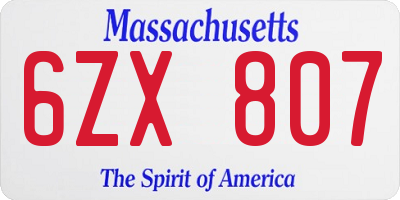 MA license plate 6ZX807