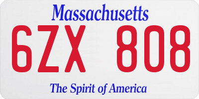 MA license plate 6ZX808