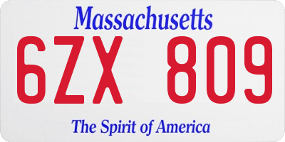 MA license plate 6ZX809