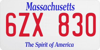 MA license plate 6ZX830