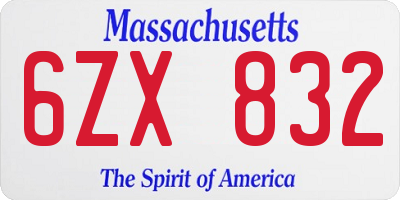 MA license plate 6ZX832