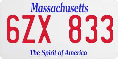 MA license plate 6ZX833
