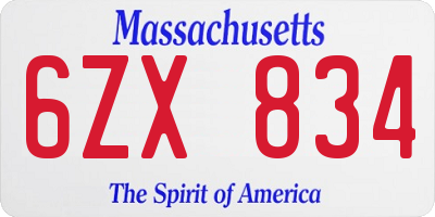 MA license plate 6ZX834