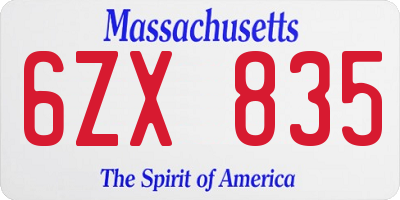 MA license plate 6ZX835
